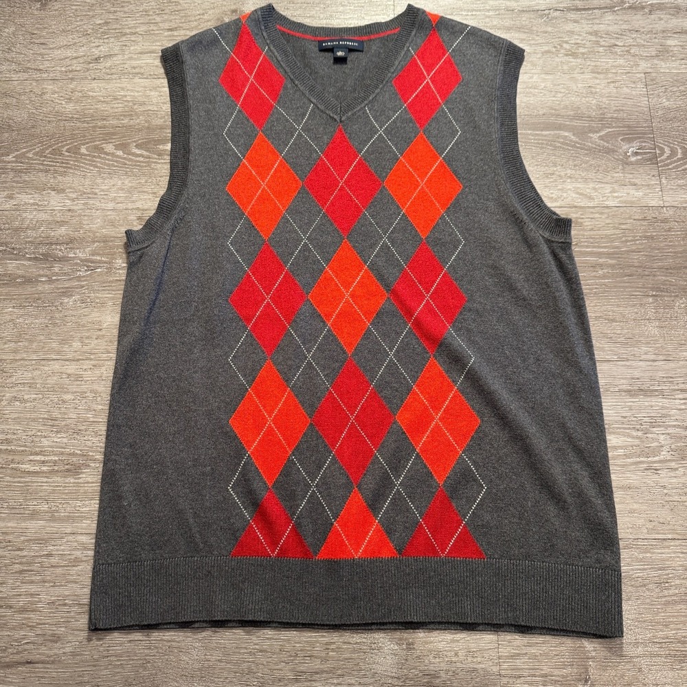 Banana Republic Sweater Vest Mens Large Gray Argyle Silk Cashmere Classiccore